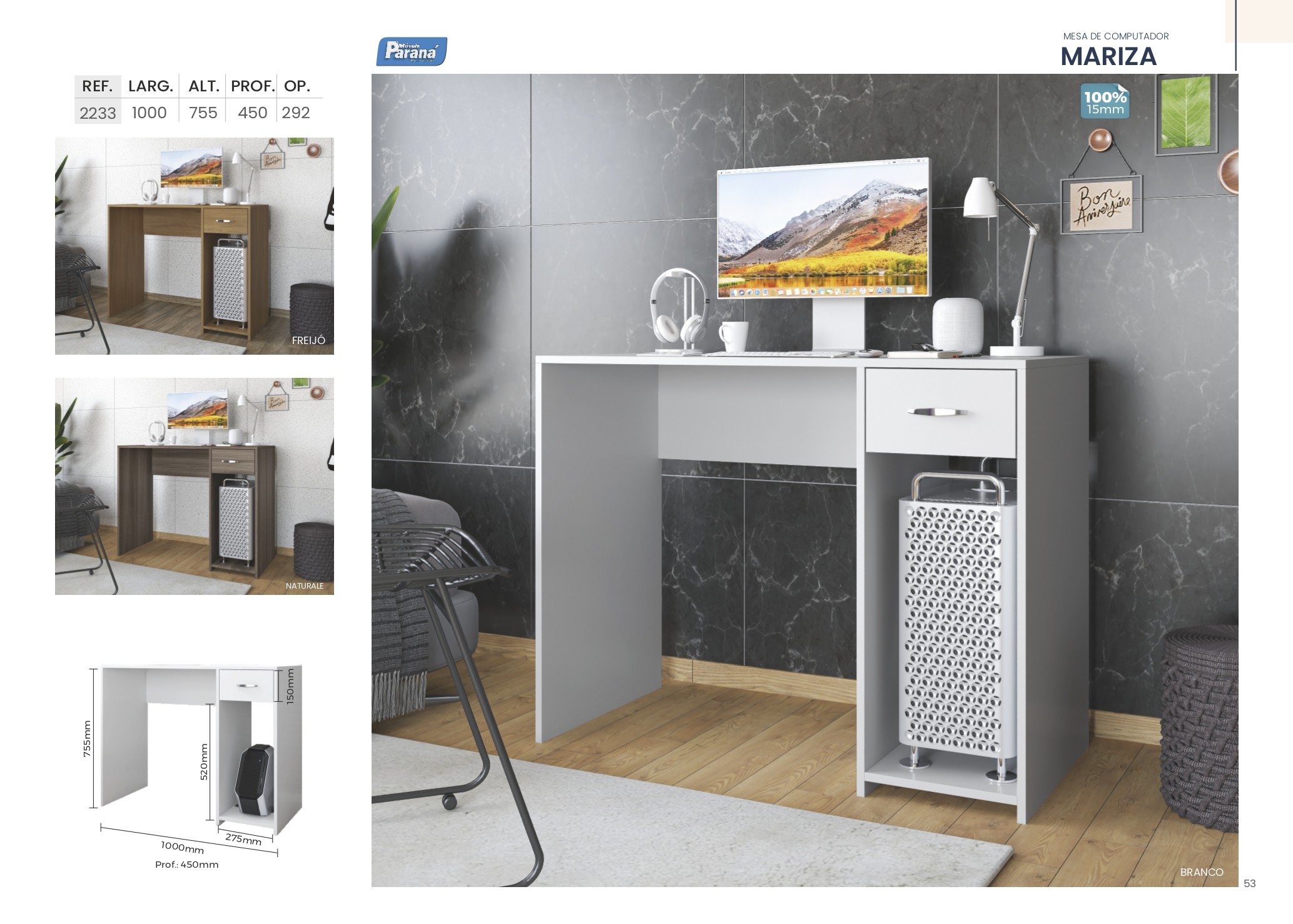 Mesa Para Computador Mariza 1 Gaveta Branco