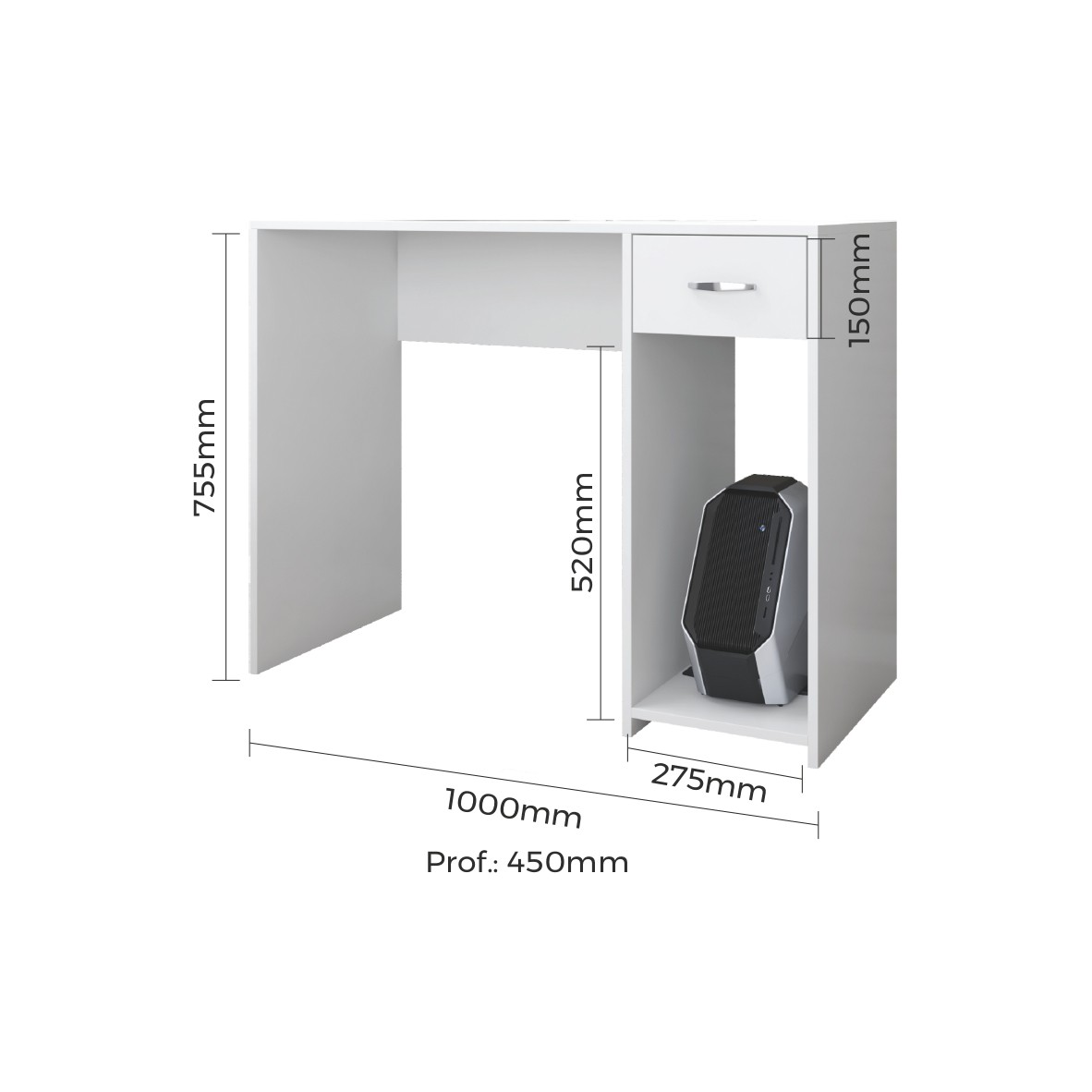 Mesa Para Computador Mariza 1 Gaveta Branco - Imagem 2