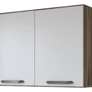 Armario Aéreo Suspenso 80cm Branco 2 Portas Cozinha Banheiro Cor Naturale E Off White