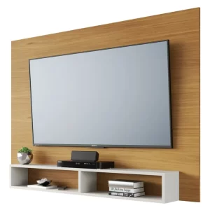 Painel De Tv 43 2 Nichos Funcional Organizado No Ambiente Cor Freijó/off White